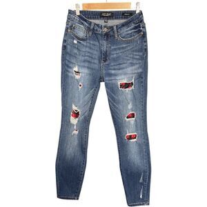 Judy Blue Los Angeles Distressed Buffalo Plaid Skinny Jeans